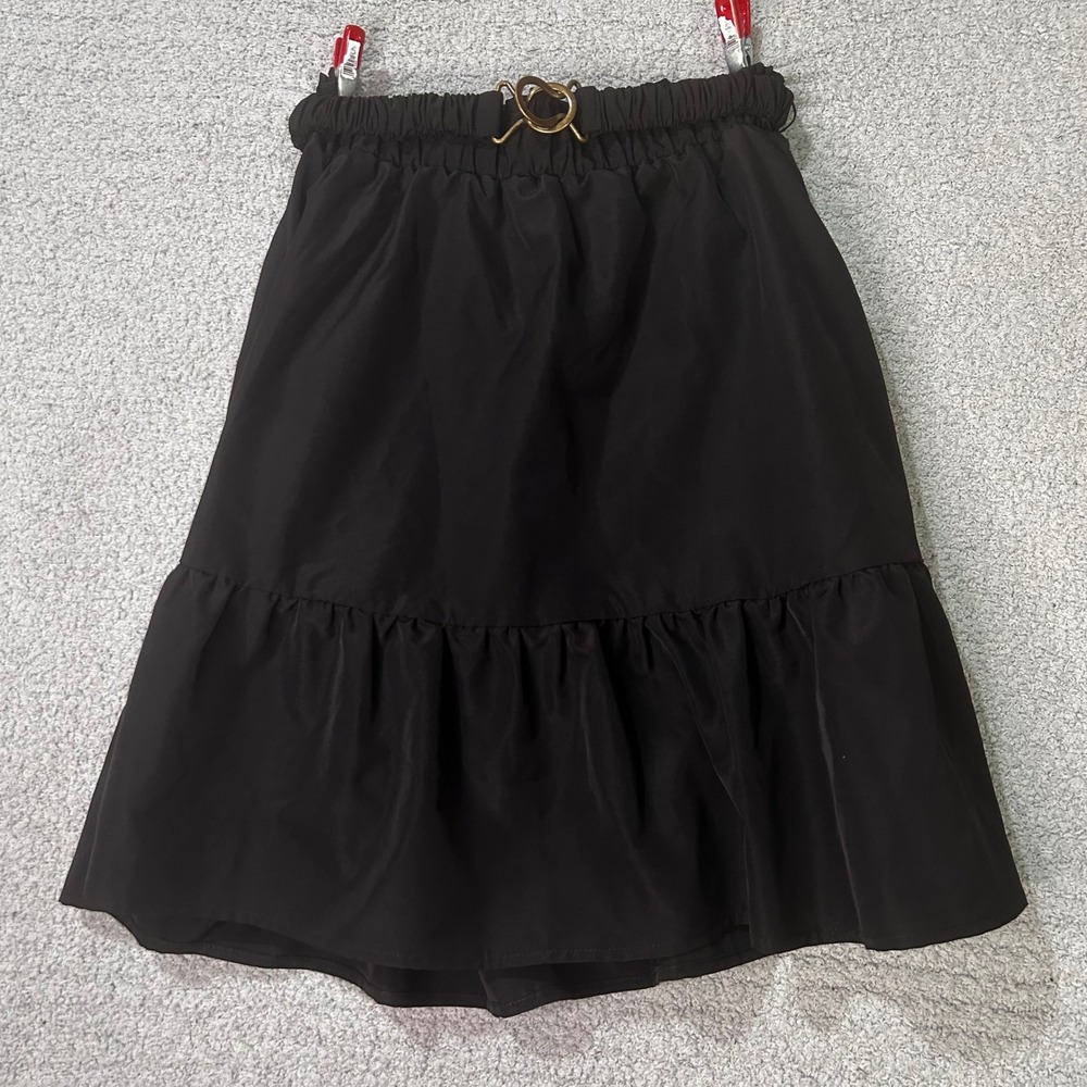 LDT Skirt Tiered Mini 0 Black Dark Academia Coquette Ruffle Gold Buckle
